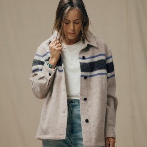 Women's Wool Overshirt - Gray / Black Blanket Stripe