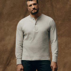 Waffle Knit Henley - Light Heather Gray