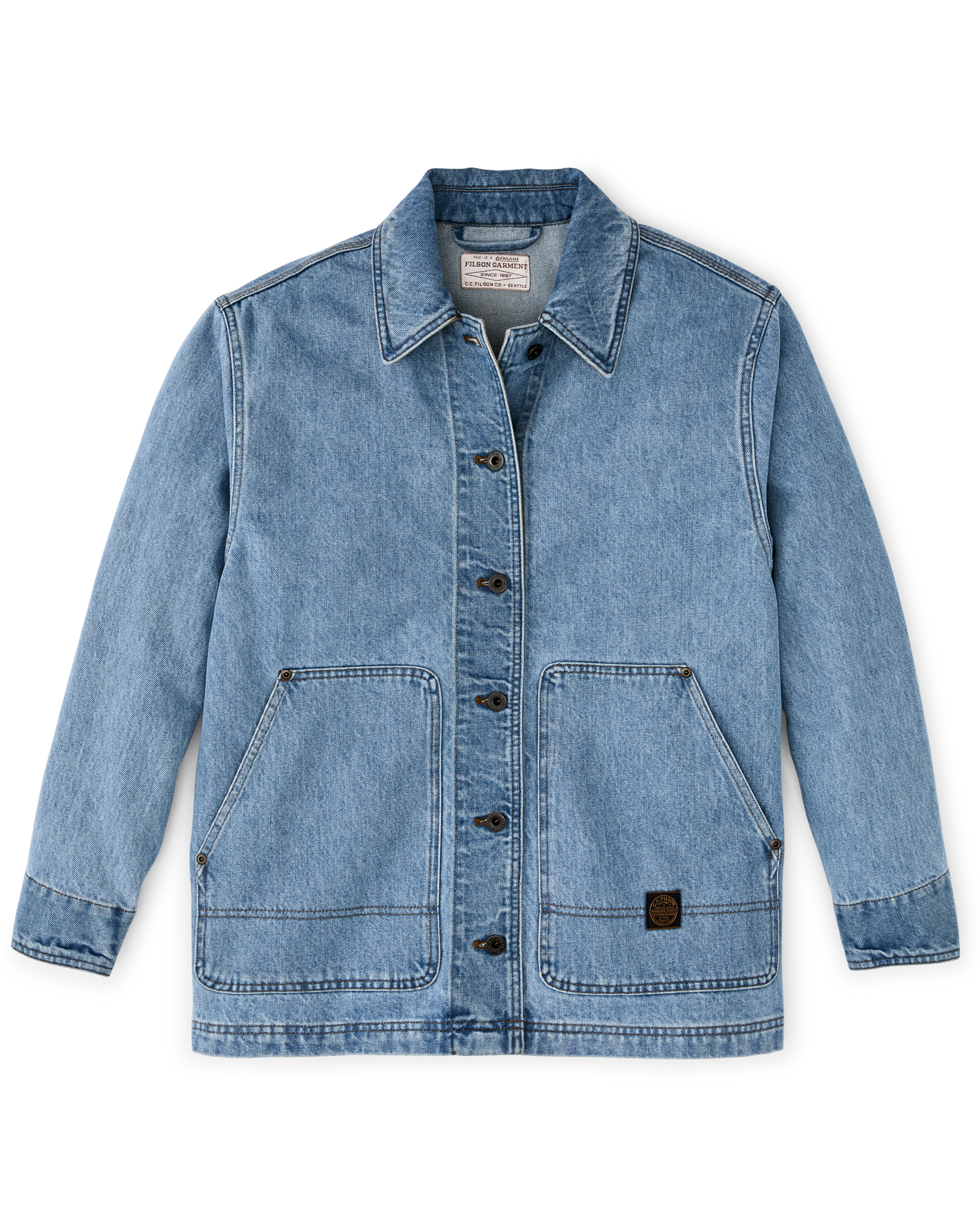 Women's Denim Barn Coat - Stone Wash Indigo - Image 15