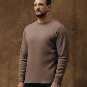Waffle Knit Thermal Crewneck - Brown