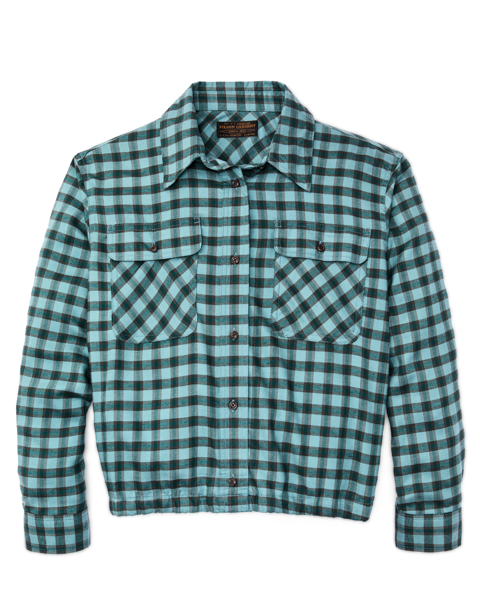 Women's Gathered Hem Shirt - Blue / Navy Plaid