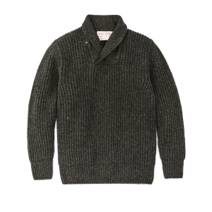 Bristol Shawl Neck Sweater - Moss / Black Melange