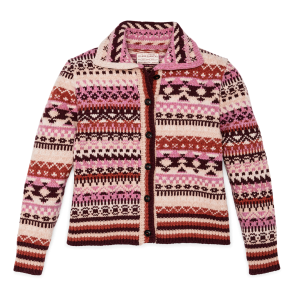 Women's Fair Isle Cardigan - Burgundy / Cream / Multi